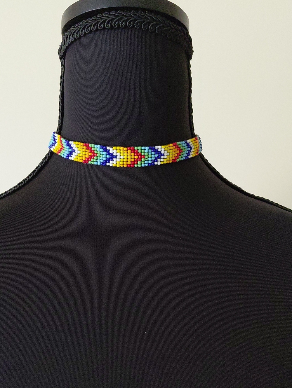 Handmade Multicolor Beaded Chevron Choker - Rainbow